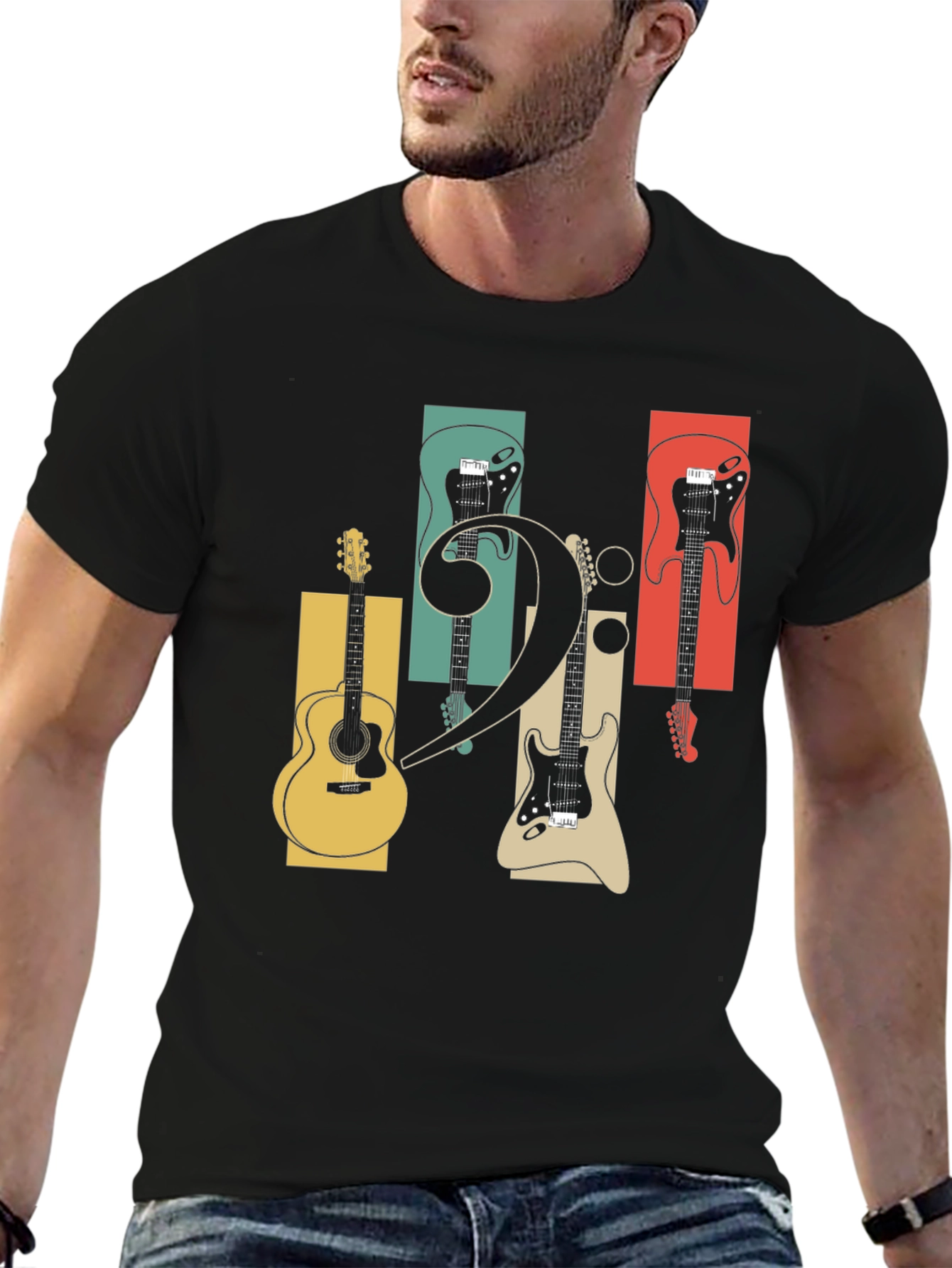 Retro Music Guitar Graphic T-Shirt