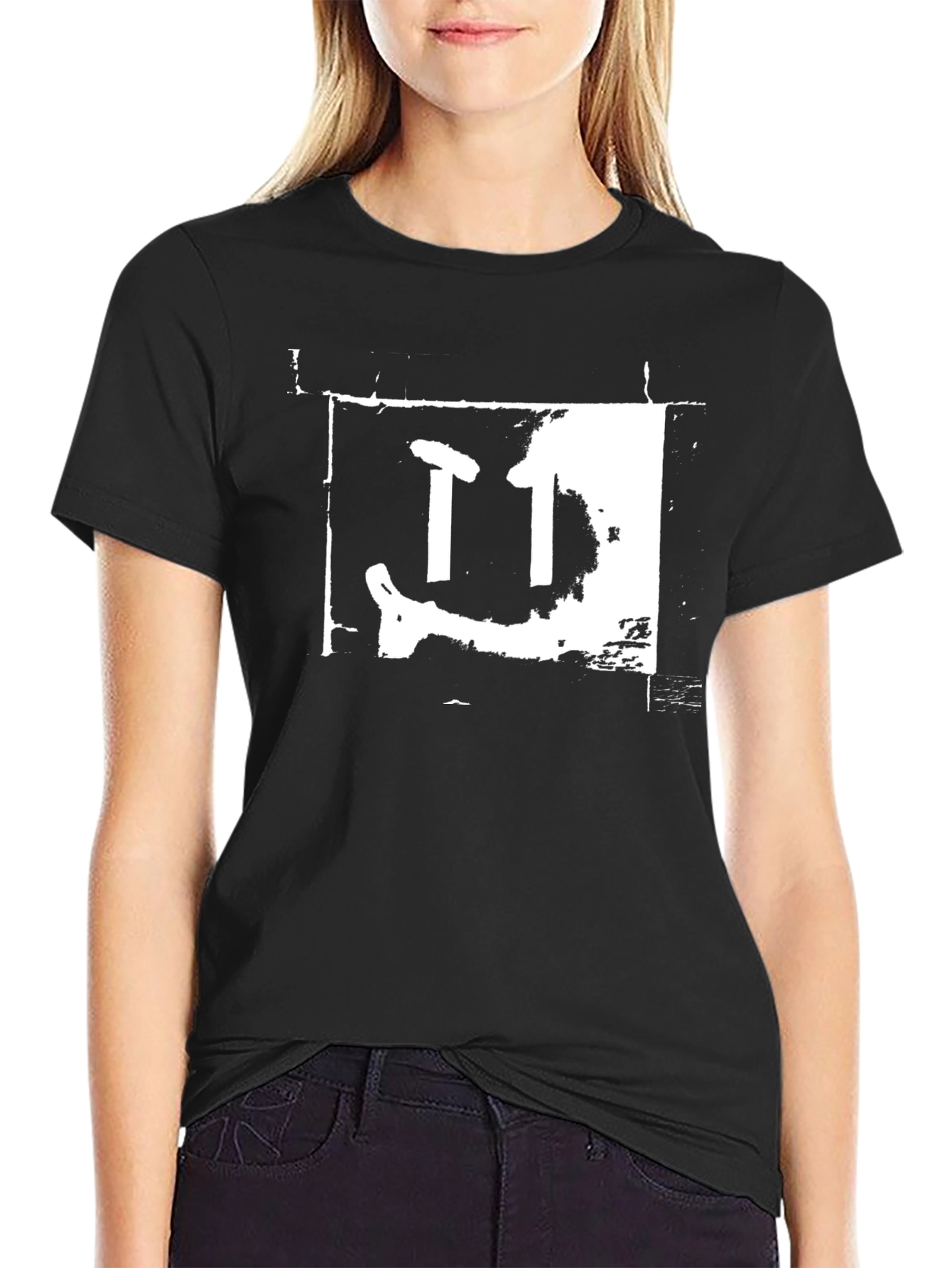 Distressed Graphic Tee - Black Cotton Blend