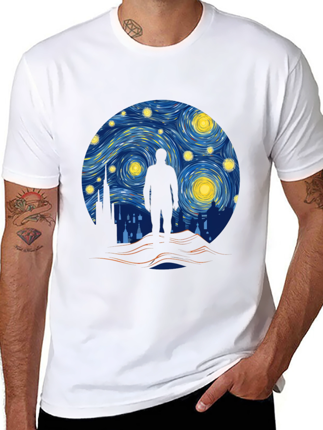 Starry Night Silhouette T-Shirt - Artistic Design