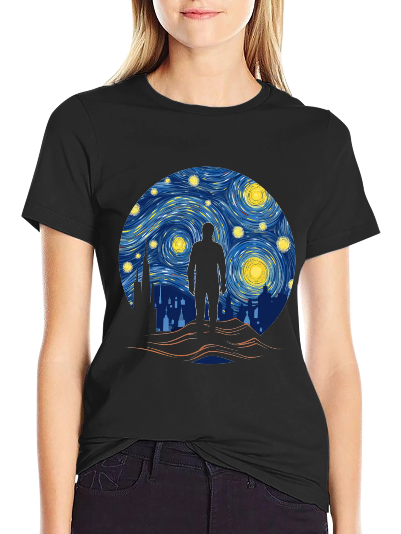 Starry Night Silhouette T-Shirt - Artistic Design