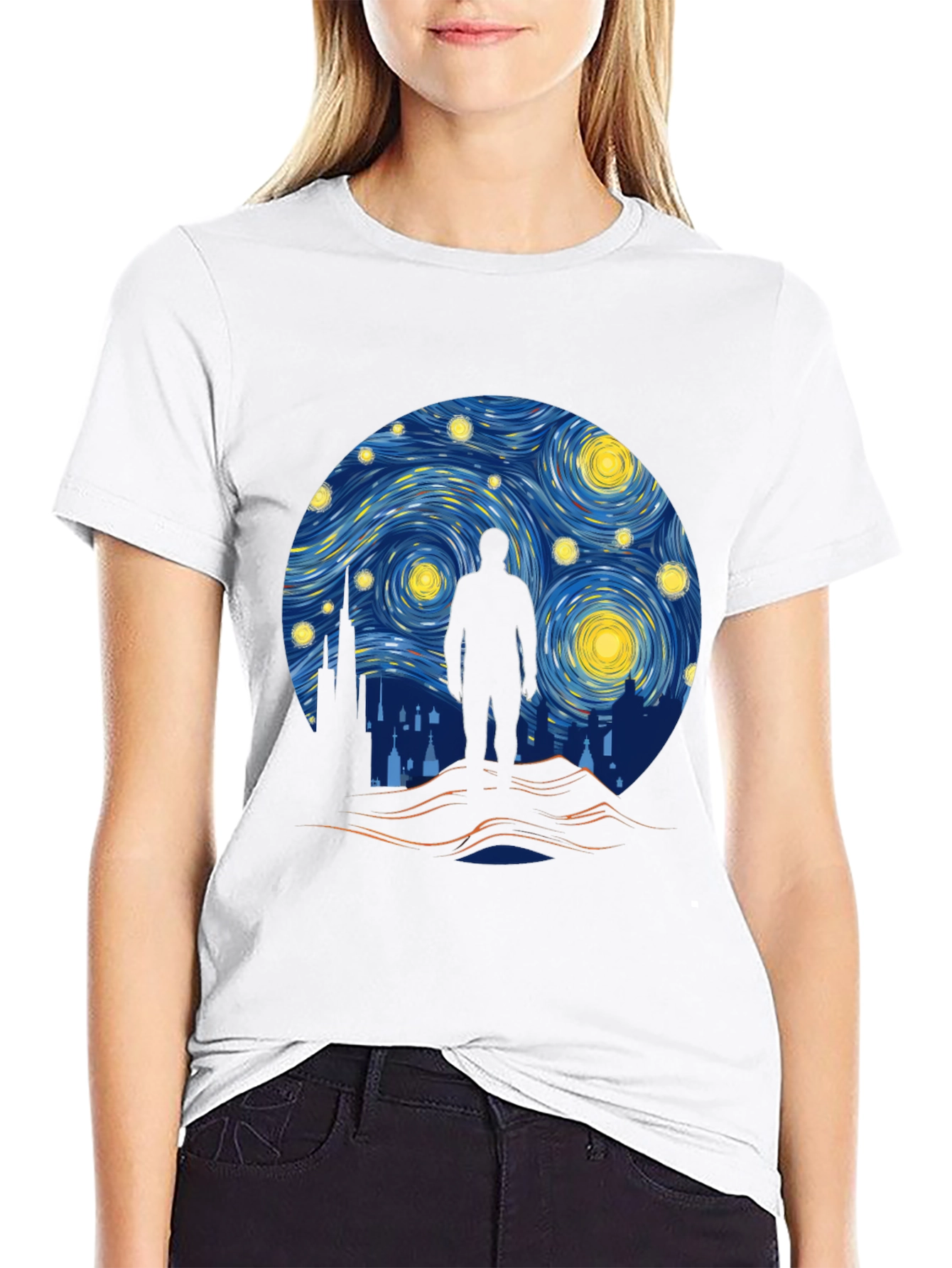 Starry Night Silhouette T-Shirt - Artistic Design