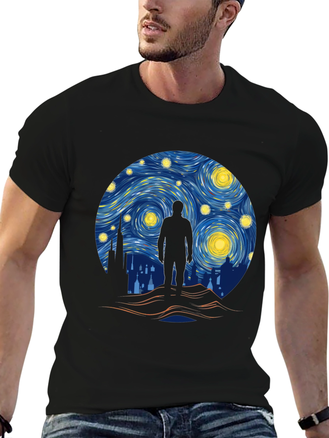 Starry Night Silhouette T-Shirt - Artistic Design
