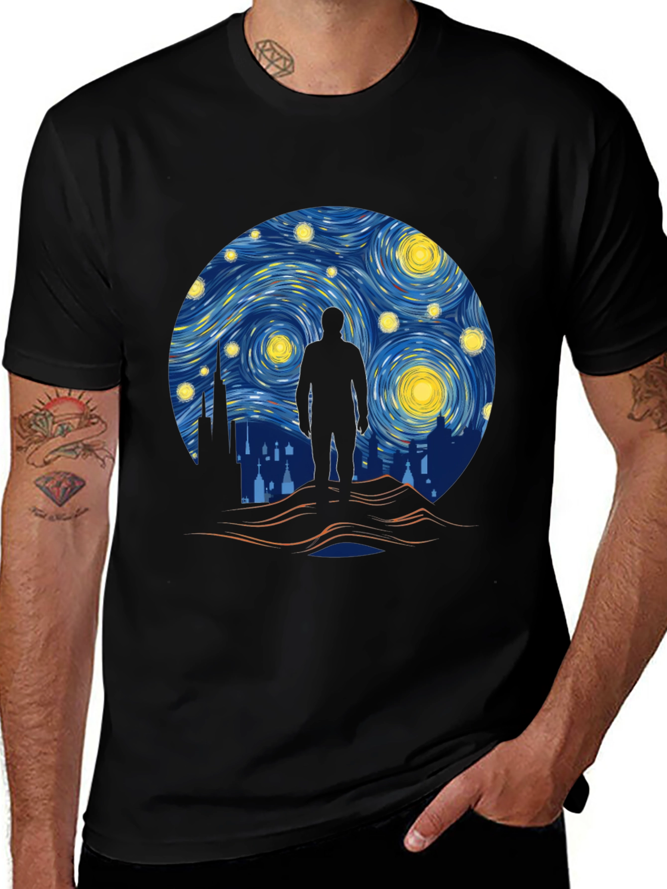 Starry Night Silhouette T-Shirt - Artistic Design