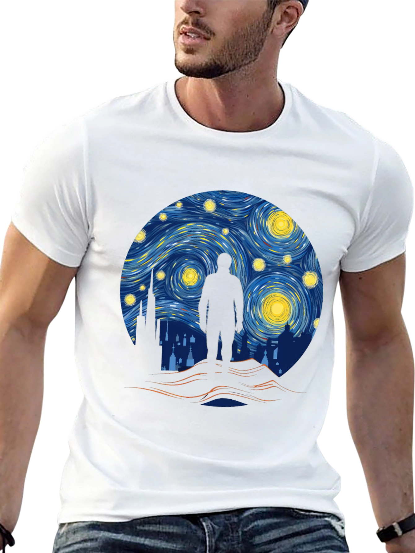 Starry Night Silhouette T-Shirt - Artistic Design