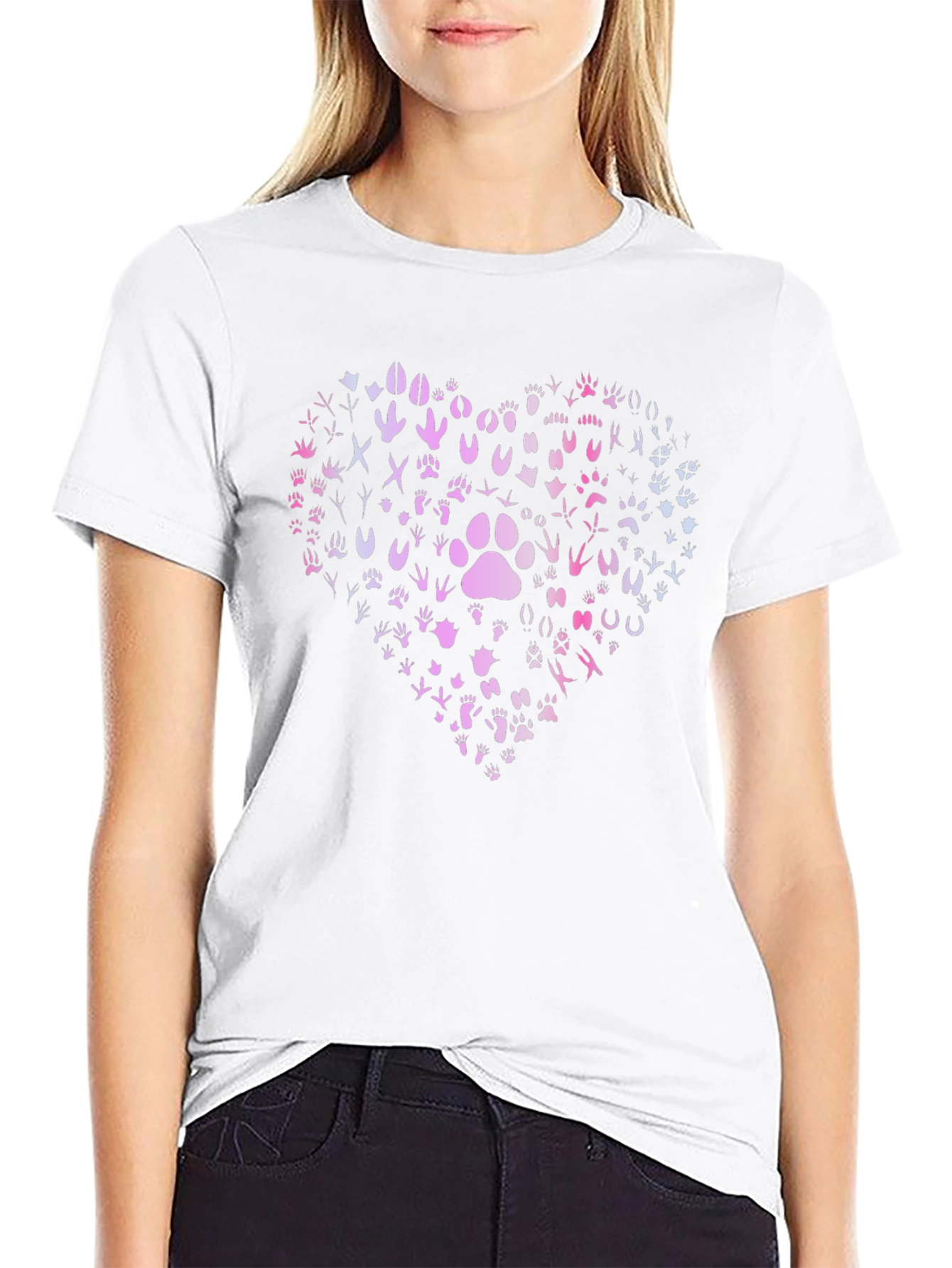 Paw Print Heart Graphic T-Shirt - Black