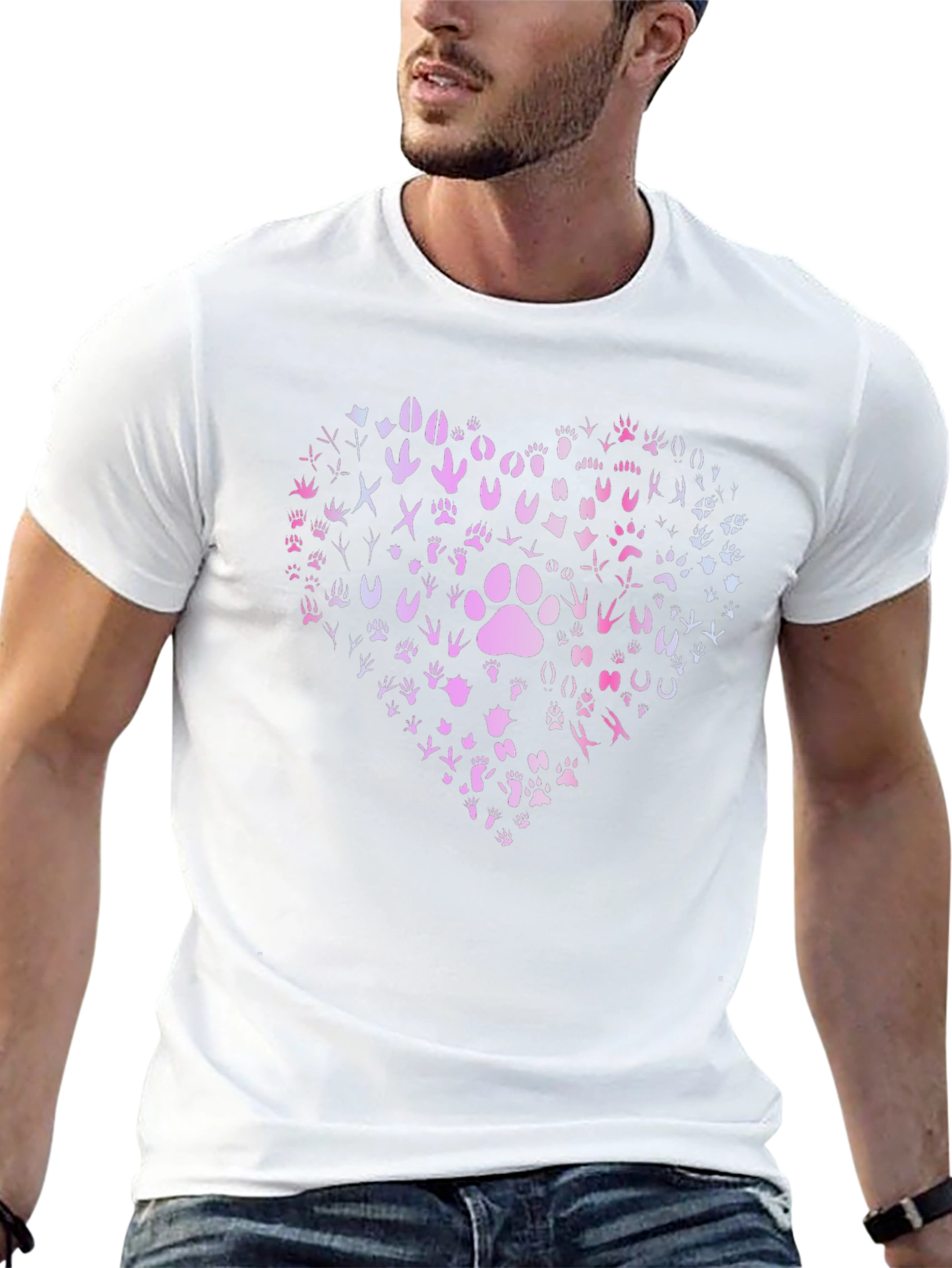 Paw Print Heart Graphic T-Shirt - Black