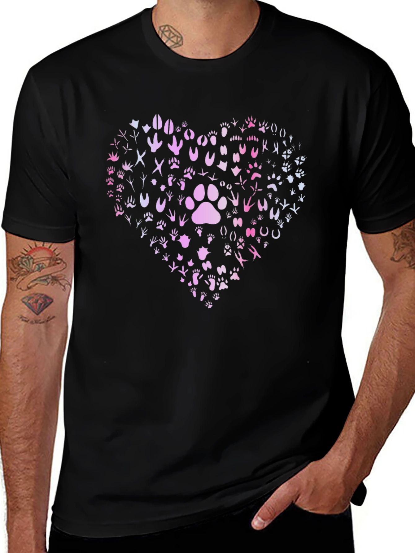 Paw Print Heart Graphic T-Shirt - Black