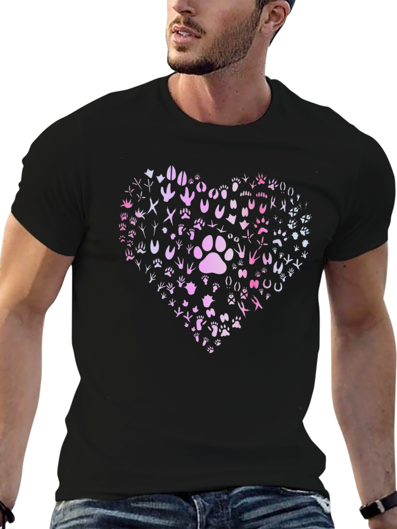 Paw Print Heart Graphic T-Shirt - Black