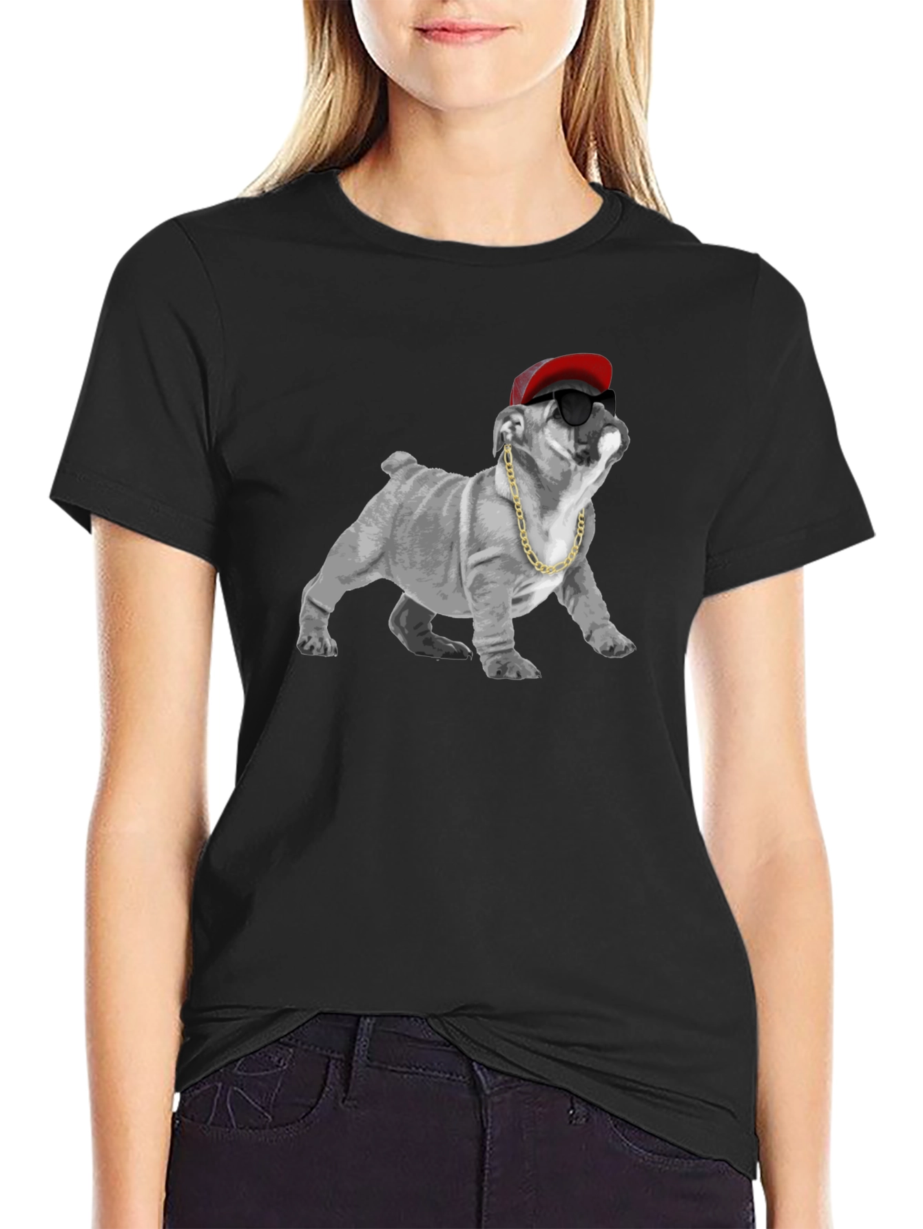 Cool Bulldog Graphic Tee - Black Cotton T-Shirt