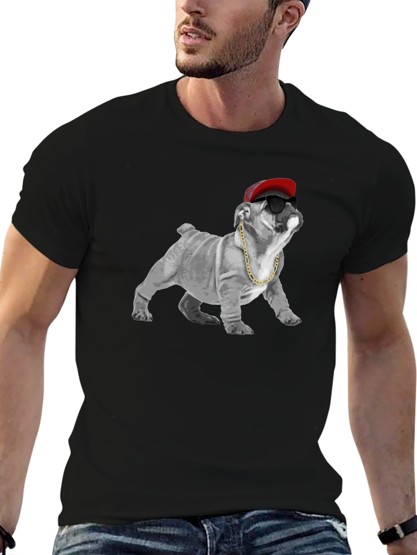 Cool Bulldog Graphic Tee - Black Cotton T-Shirt