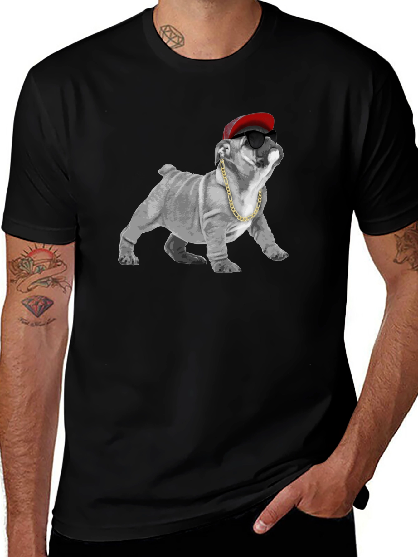 Cool Bulldog Graphic Tee - Black Cotton T-Shirt