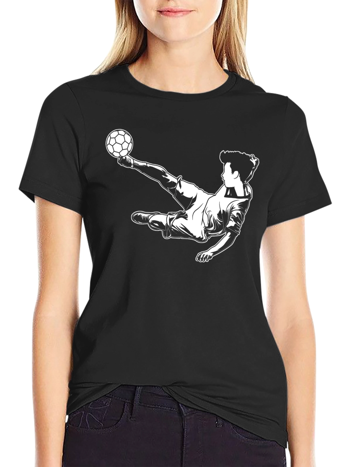 Soccer Player Graphic T-Shirt - Black Cotton Tee
