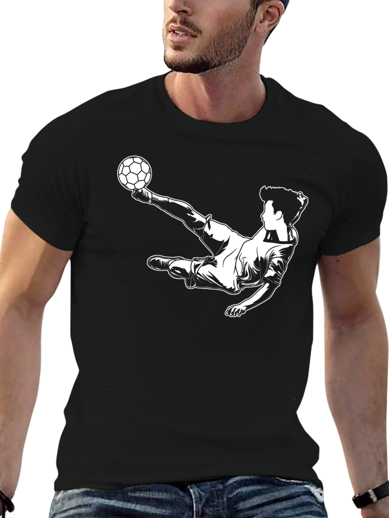 Soccer Player Graphic T-Shirt - Black Cotton Tee