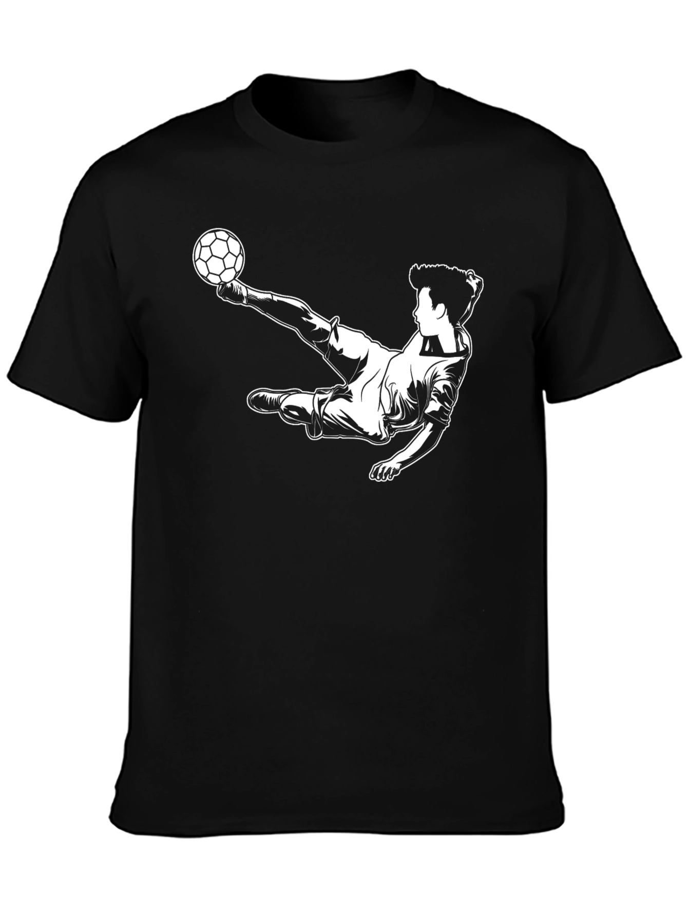 Soccer Player Graphic T-Shirt - Black Cotton Tee