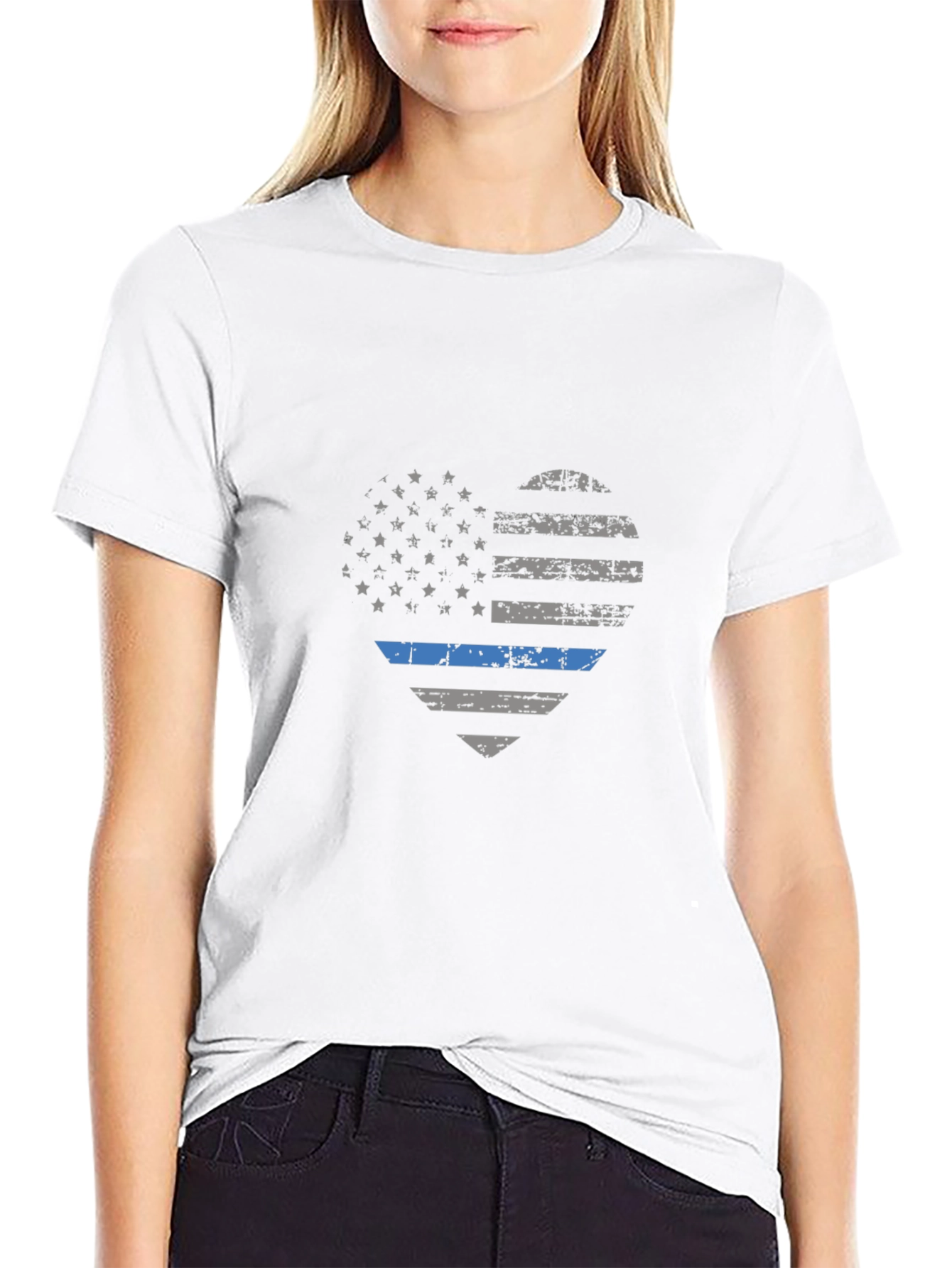 Thin Blue Line Heart Flag T-Shirt