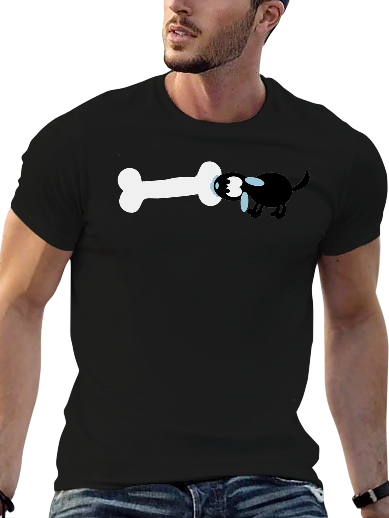 Funny Dog and Bone Graphic Tee - Black T-Shirt