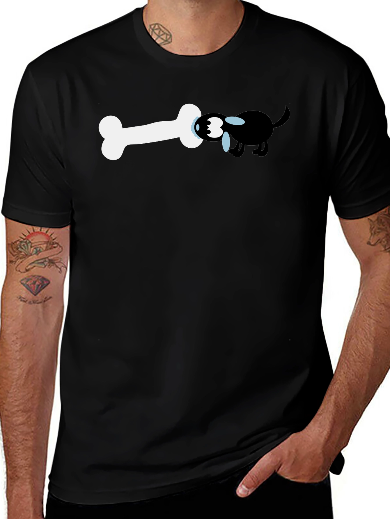 Funny Dog and Bone Graphic Tee - Black T-Shirt