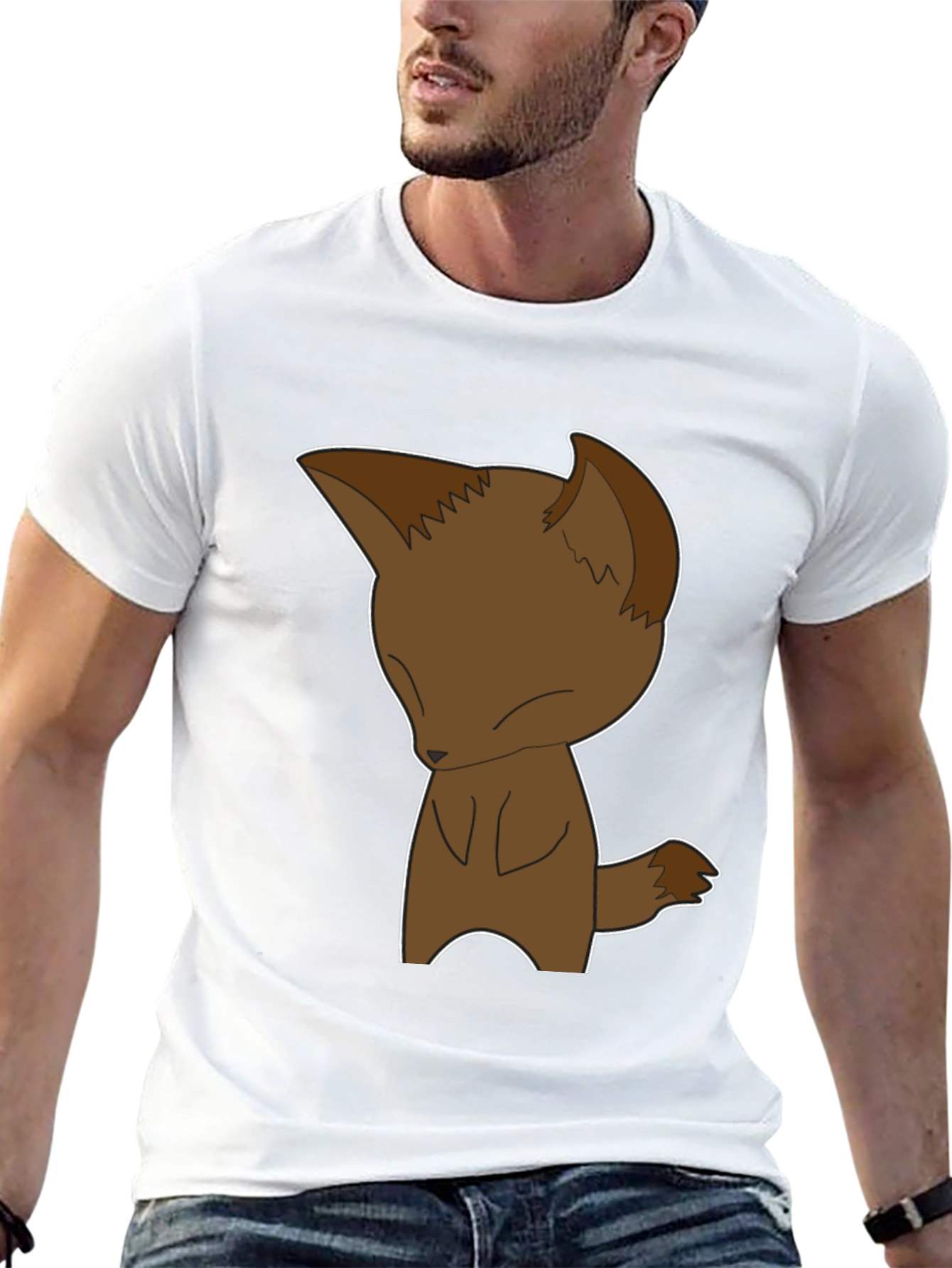 Cartoon Fox Graphic Tee - Black Unisex T-Shirt