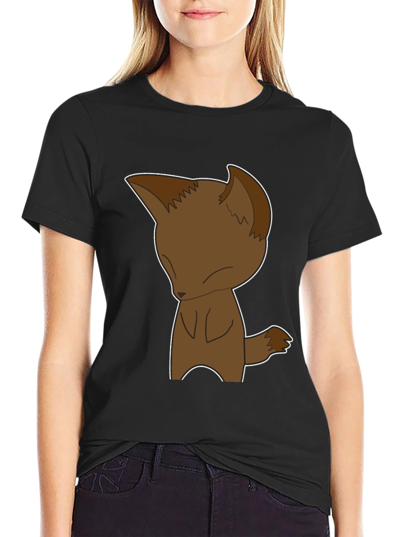 Cartoon Fox Graphic Tee - Black Unisex T-Shirt