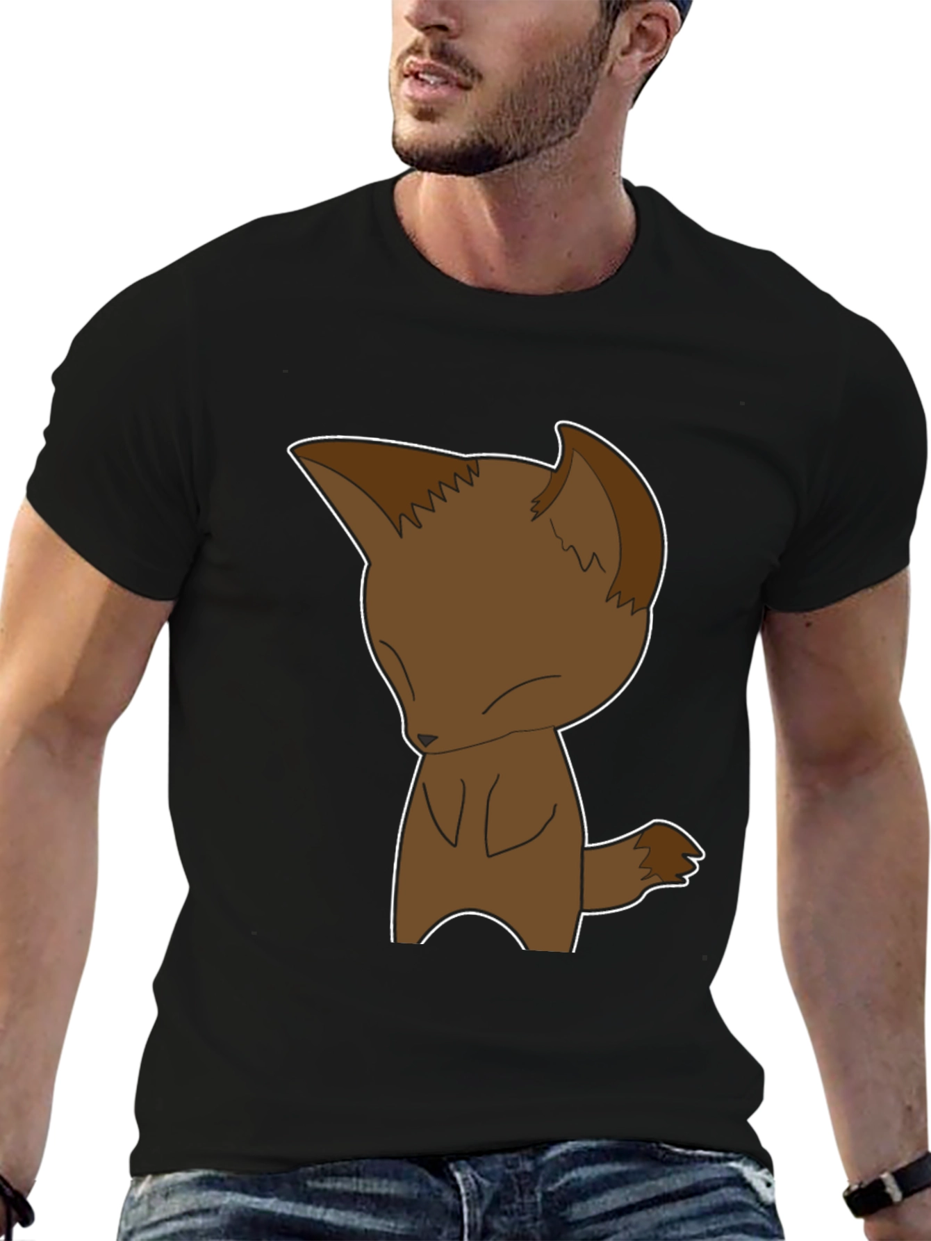 Cartoon Fox Graphic Tee - Black Unisex T-Shirt