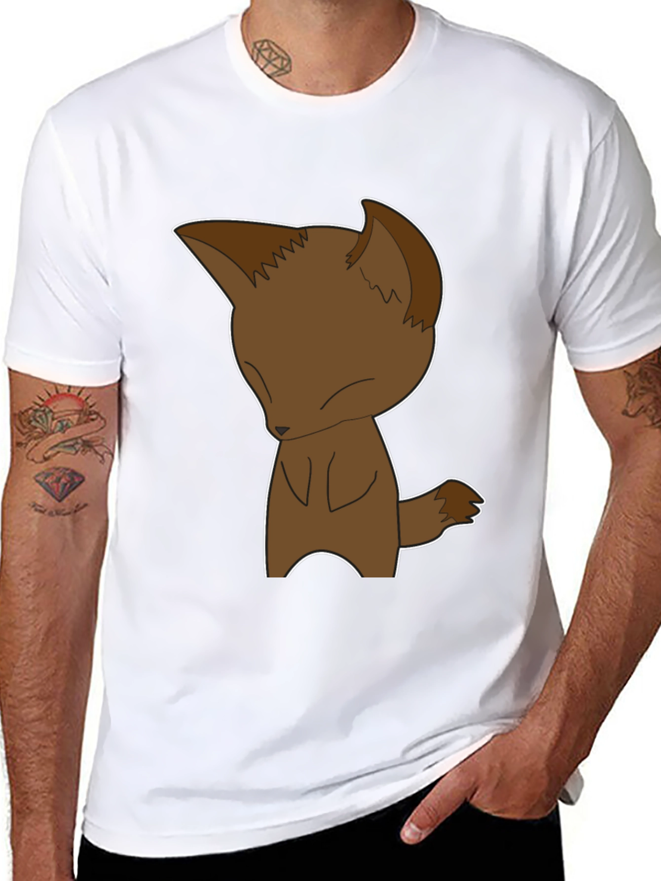 Cartoon Fox Graphic Tee - Black Unisex T-Shirt