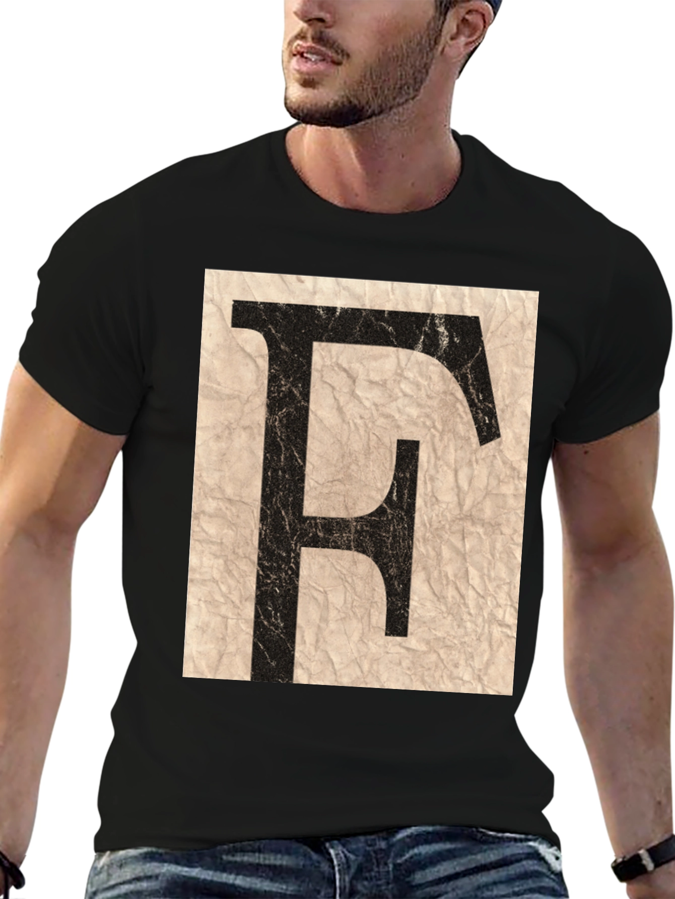 Distressed Letter F Black T-Shirt