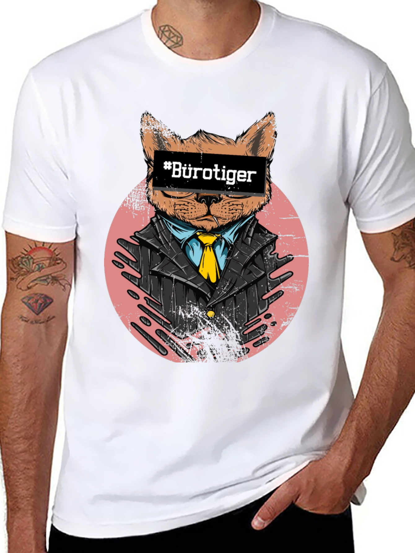 Bürotiger Cat in Suit Black T-Shirt