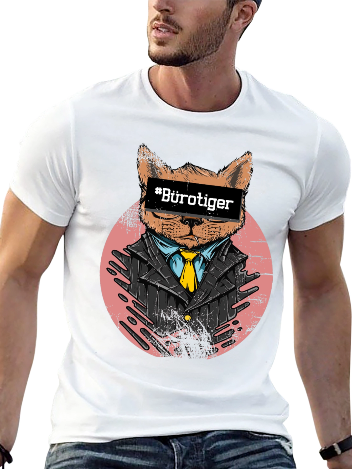 Bürotiger Cat in Suit Black T-Shirt