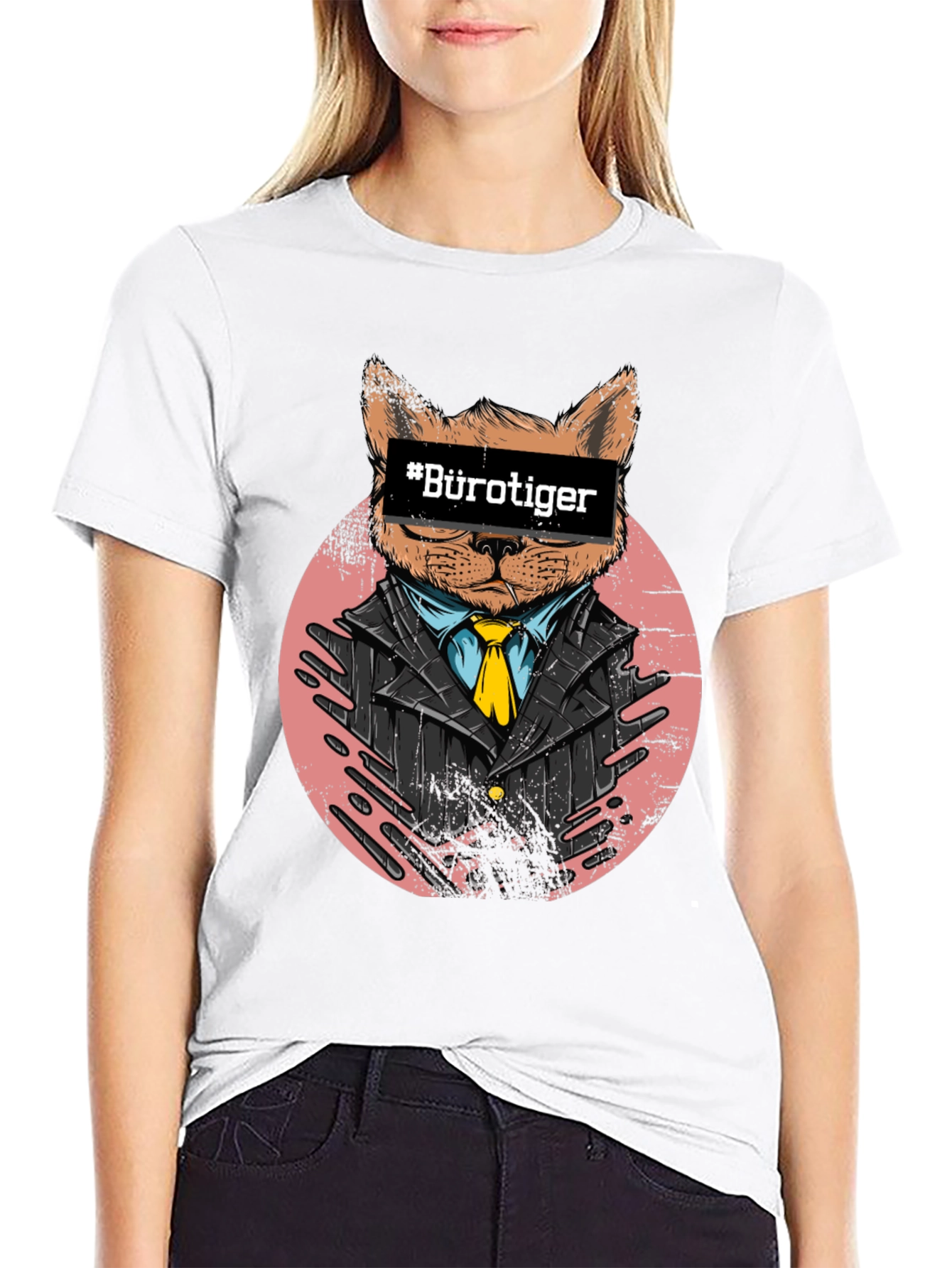 Bürotiger Cat in Suit Black T-Shirt