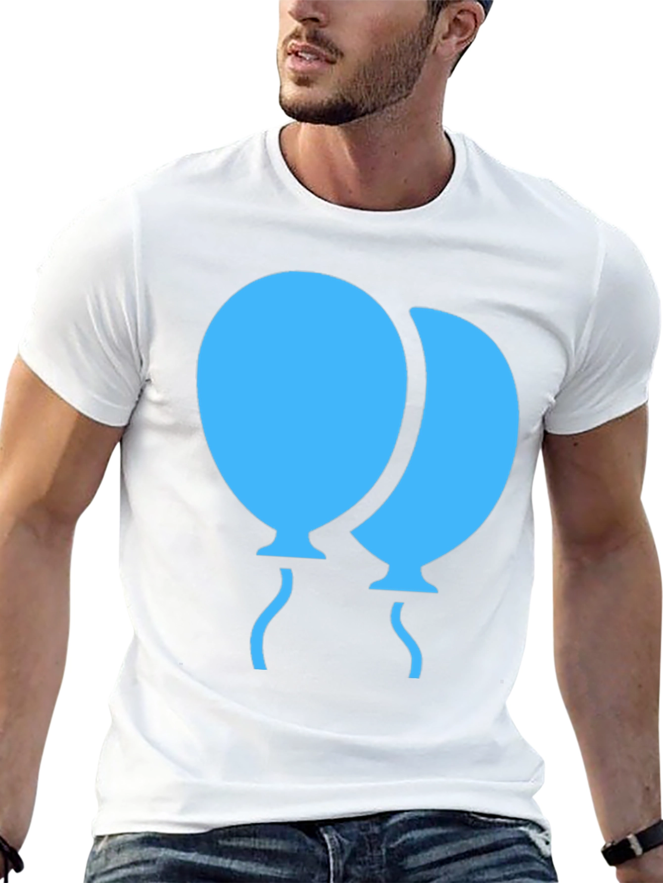 Blue Balloons Graphic Black T-Shirt