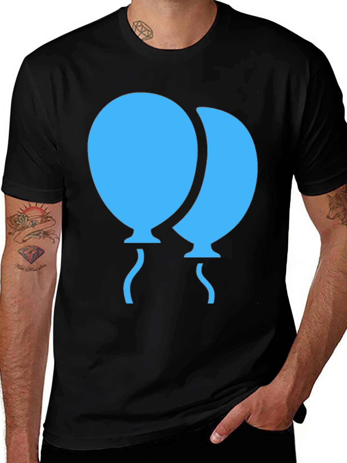 Blue Balloons Graphic Black T-Shirt