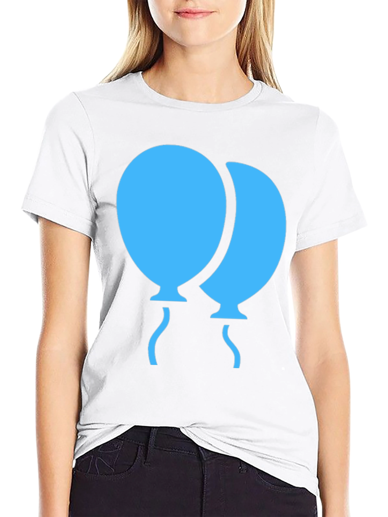 Blue Balloons Graphic Black T-Shirt