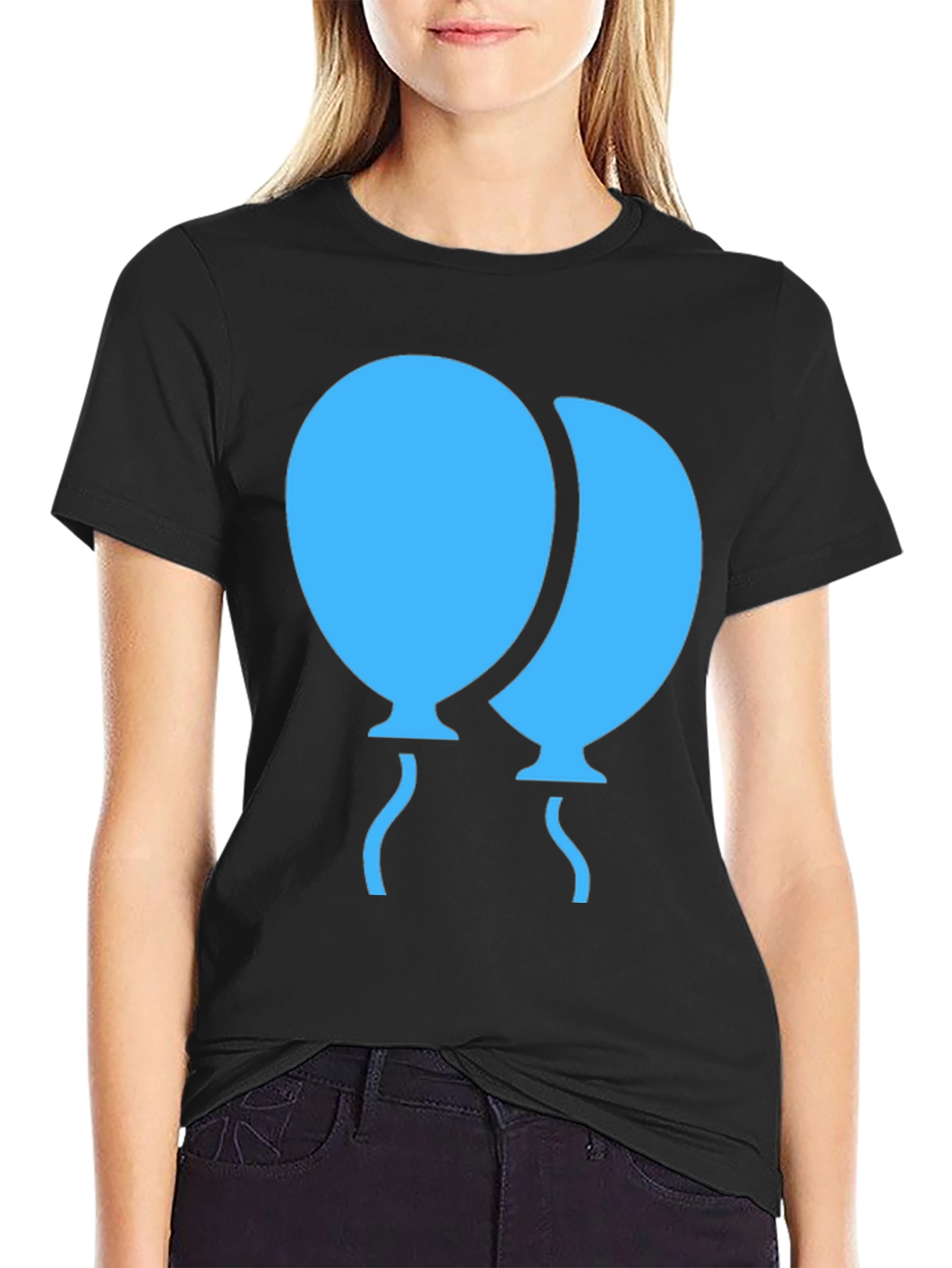 Blue Balloons Graphic Black T-Shirt