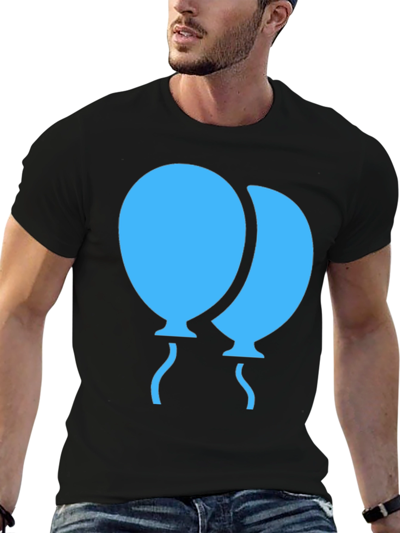 Blue Balloons Graphic Black T-Shirt
