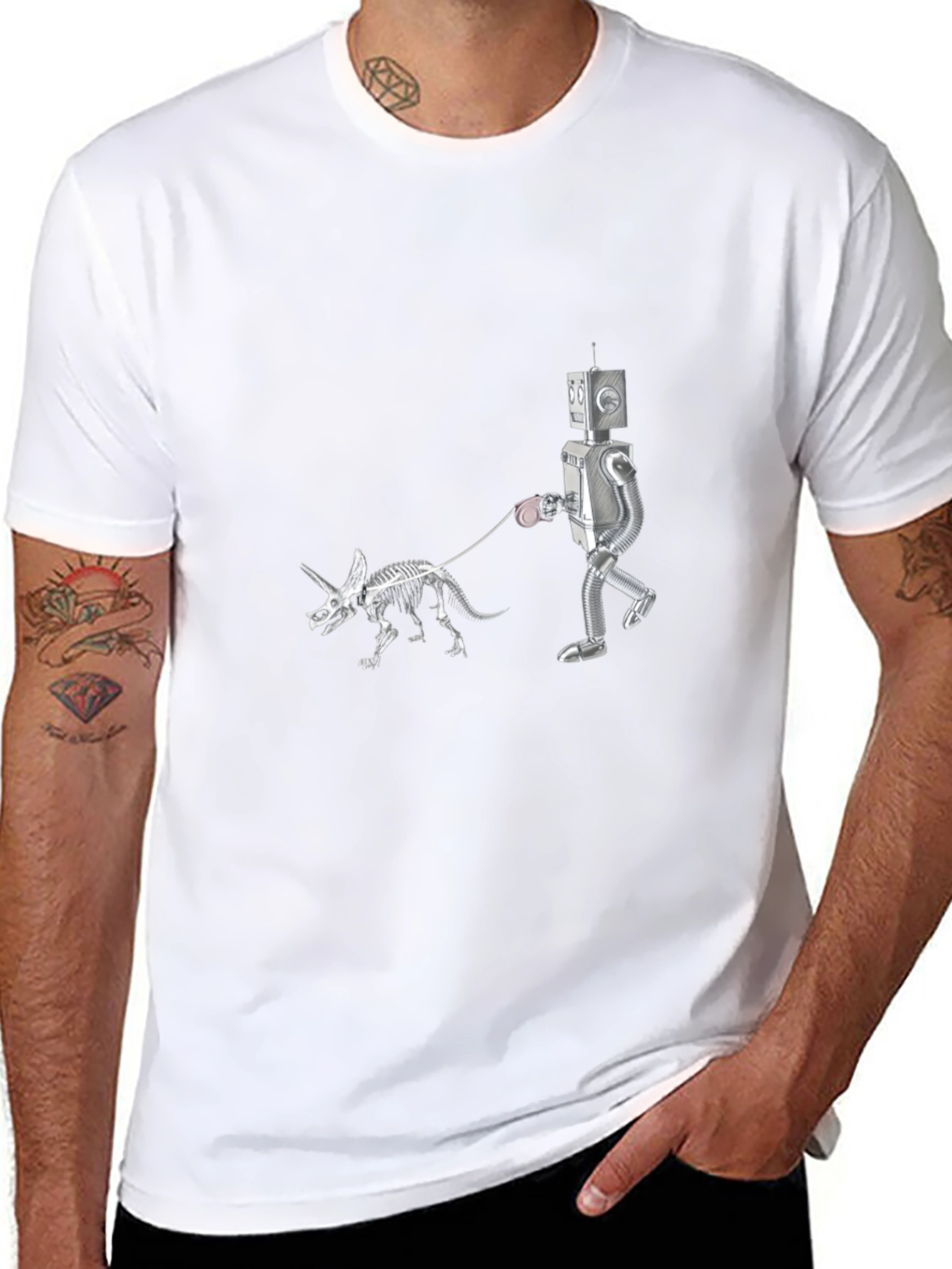 Robot Walking Dino Skeleton T-Shirt