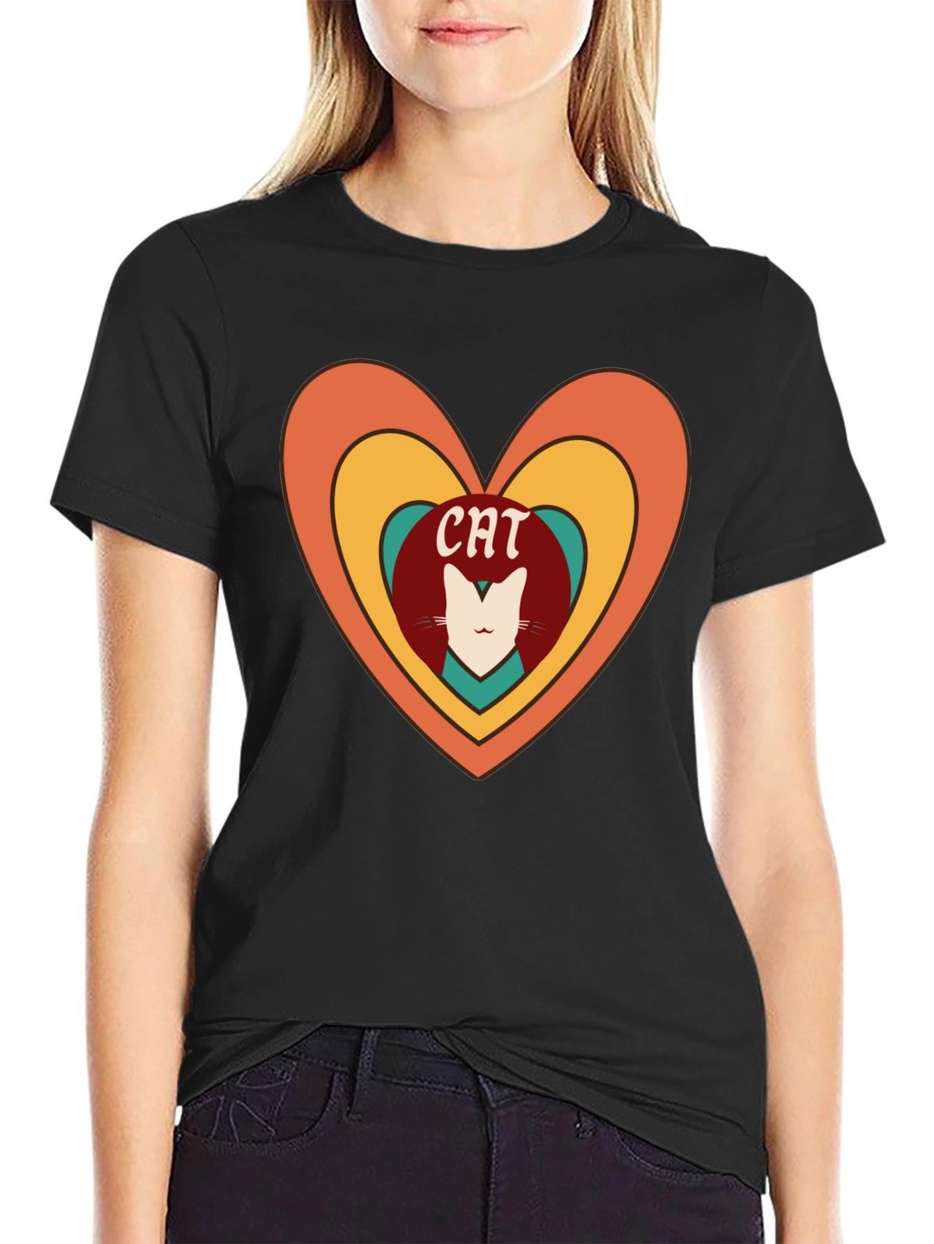 Retro Cat Lover Heart T-Shirt