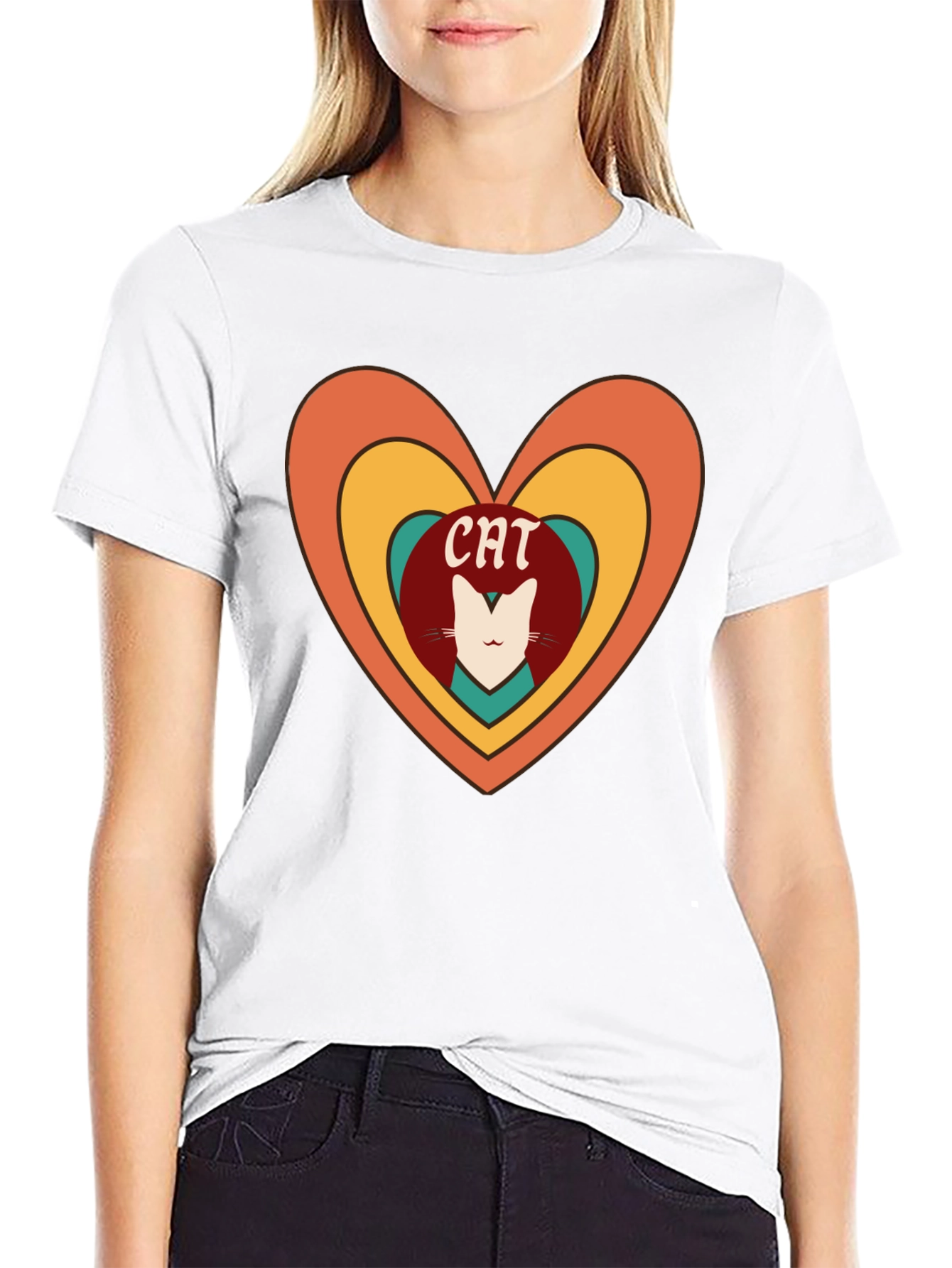 Retro Cat Lover Heart T-Shirt