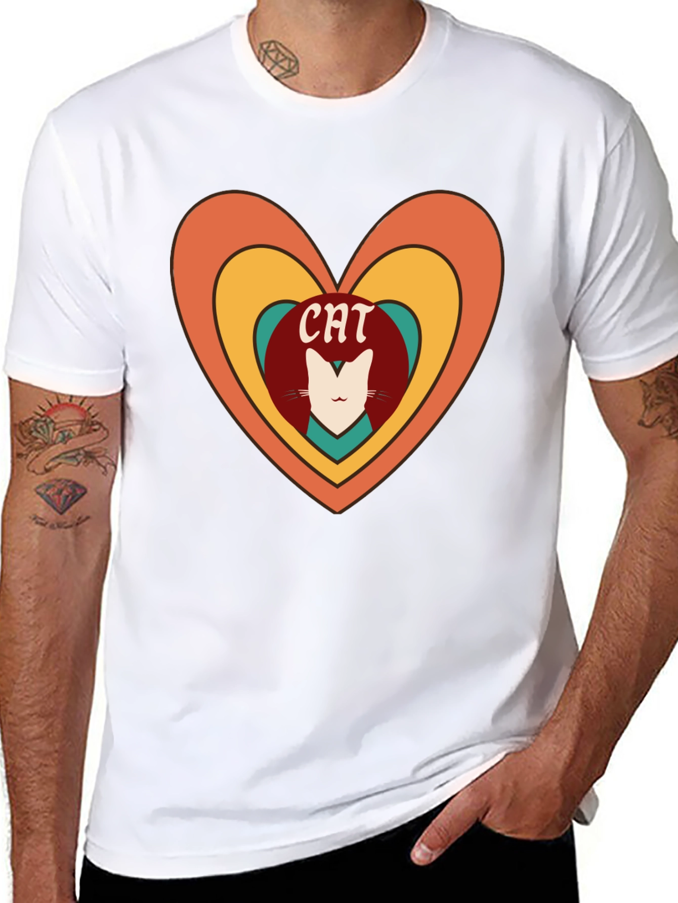 Retro Cat Lover Heart T-Shirt
