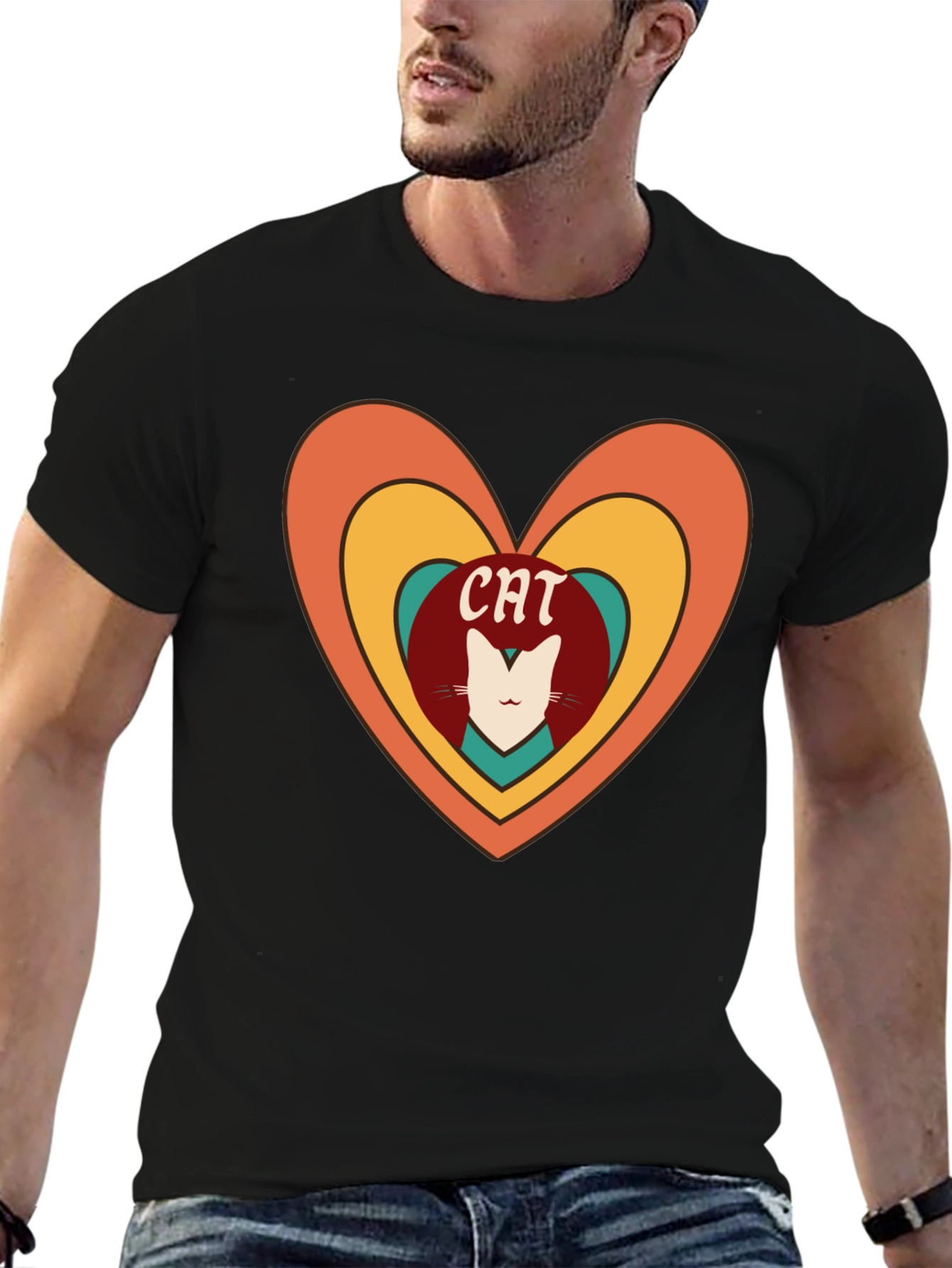 Retro Cat Lover Heart T-Shirt