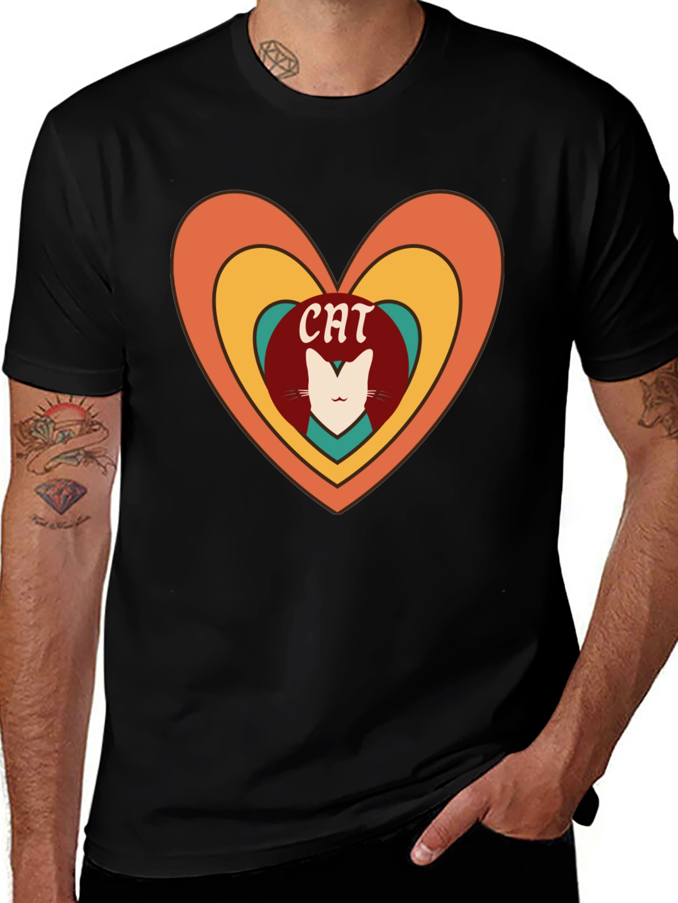 Retro Cat Lover Heart T-Shirt