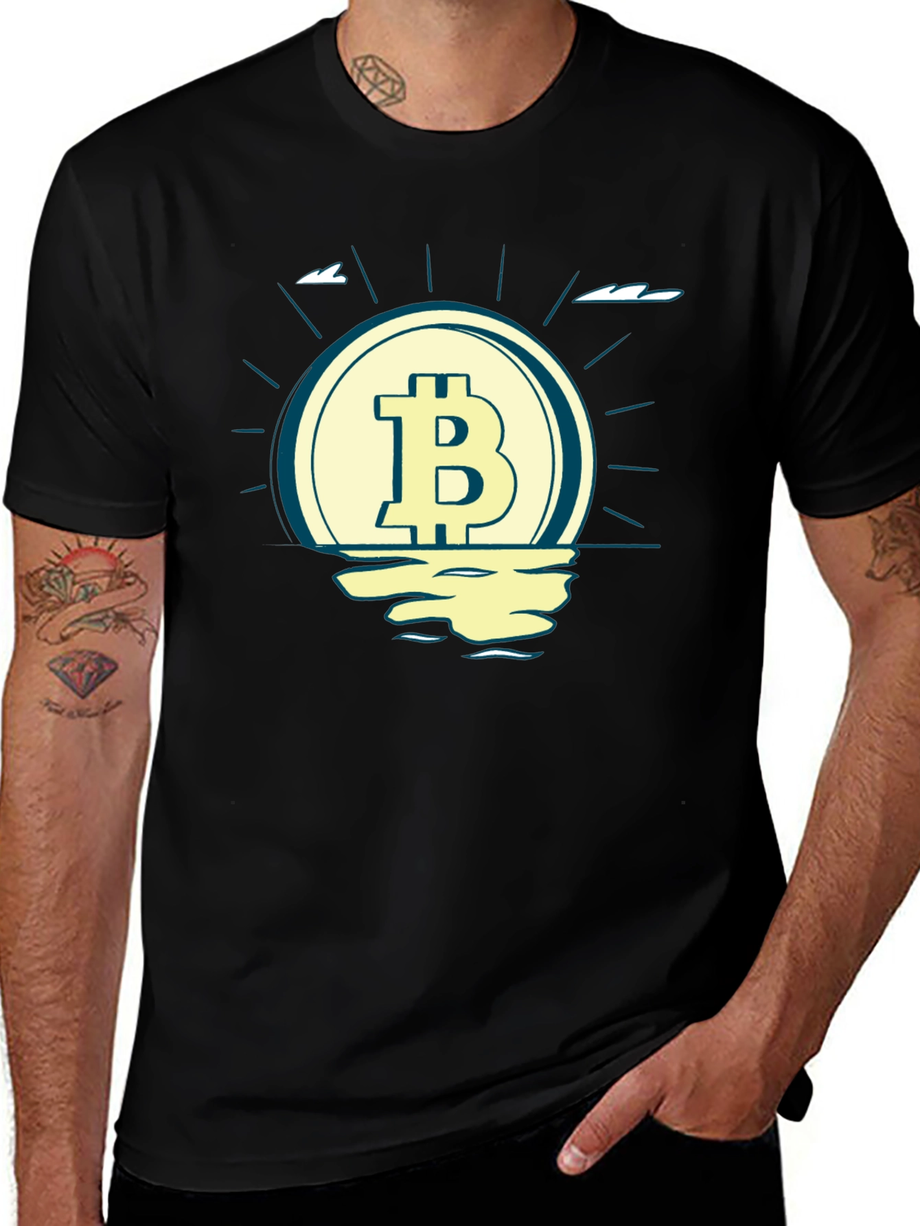 Bitcoin Sunset Graphic Tee - Crypto Lovers Black T-Shirt