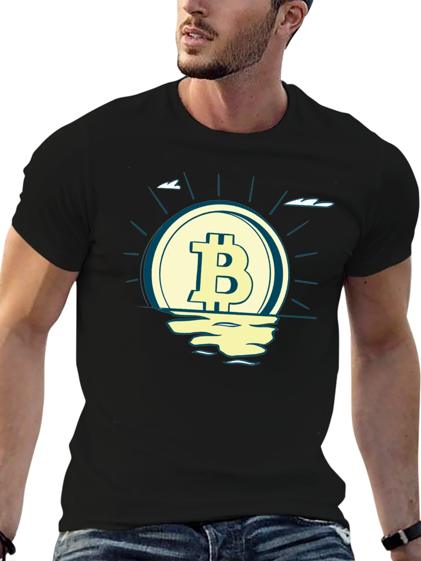 Bitcoin Sunset Graphic Tee - Crypto Lovers Black T-Shirt