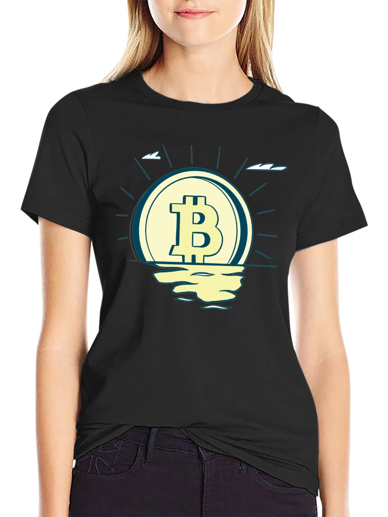 Bitcoin Sunset Graphic Tee - Crypto Lovers Black T-Shirt