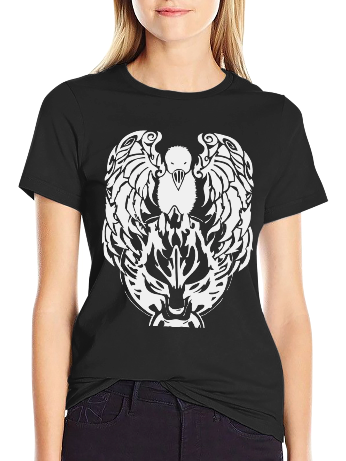 Eagle & Wolf Graphic Tee - Black Cotton T-Shirt