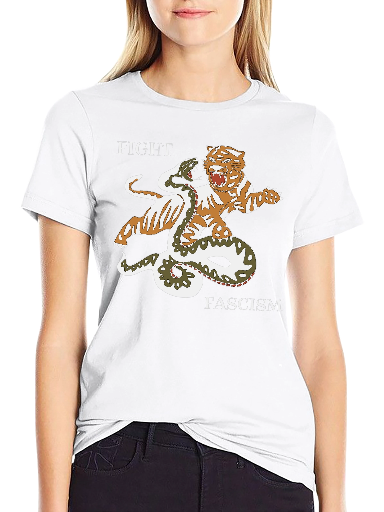 Fight Fascism Tiger vs Snake Graphic T-Shirt