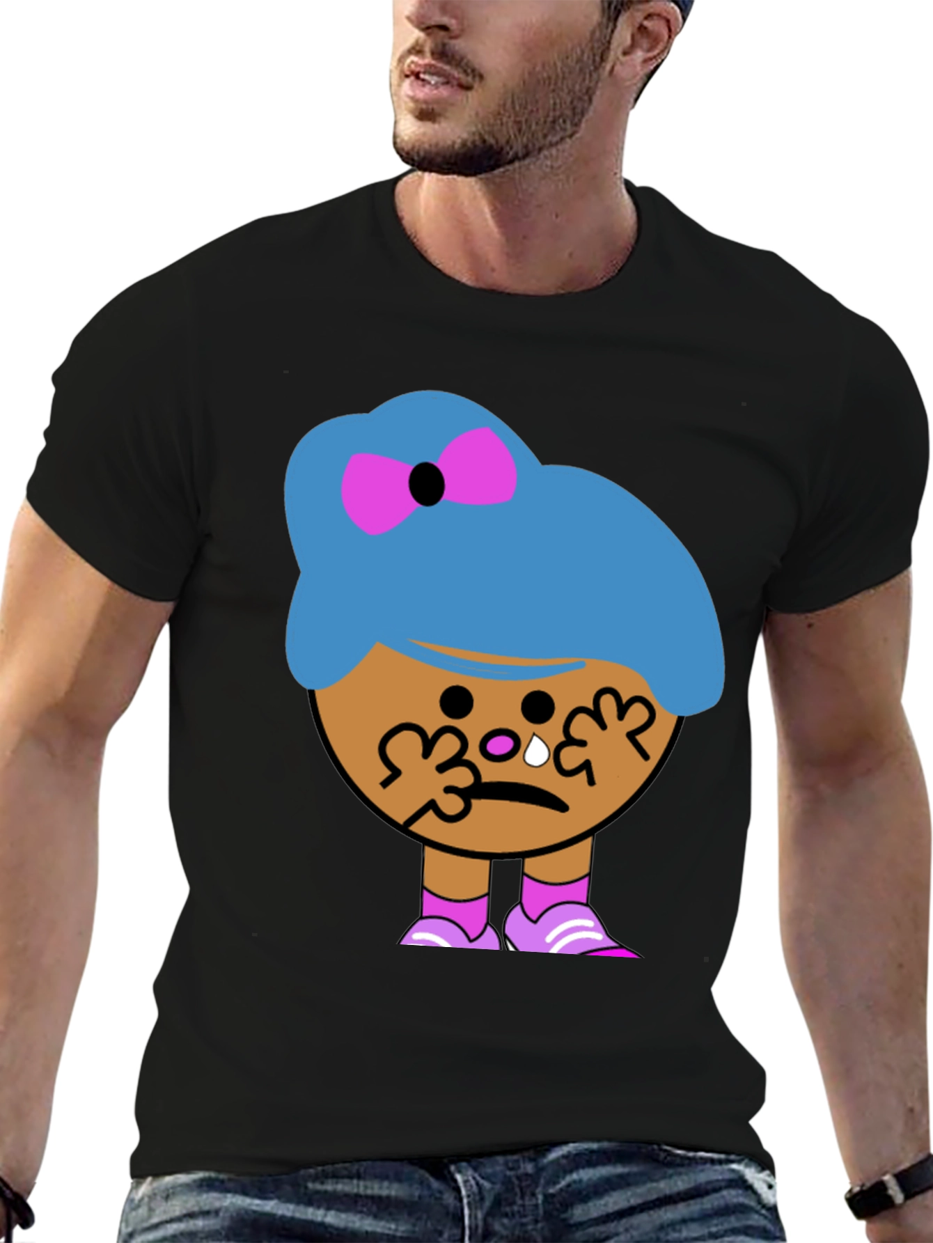 Tearful Cartoon Character Graphic T-Shirt