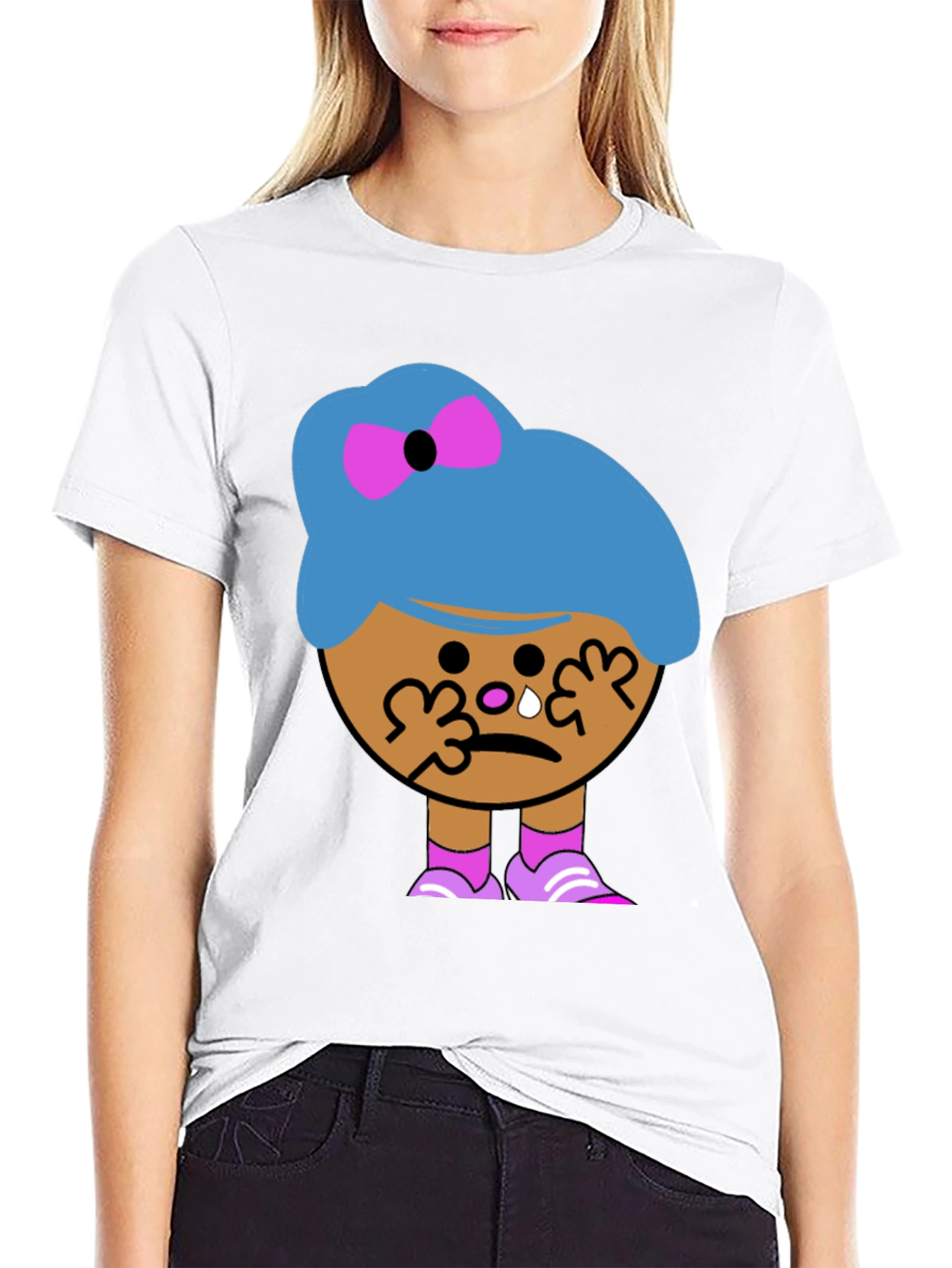 Tearful Cartoon Character Graphic T-Shirt