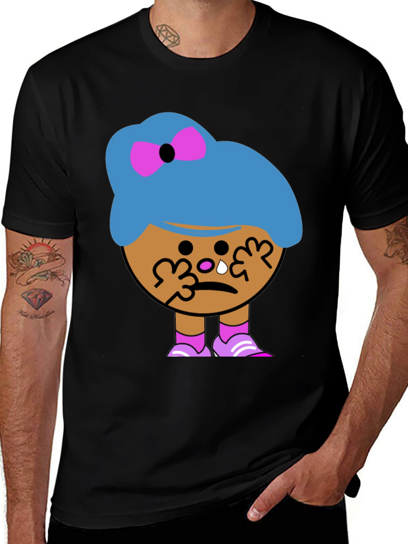 Tearful Cartoon Character Graphic T-Shirt