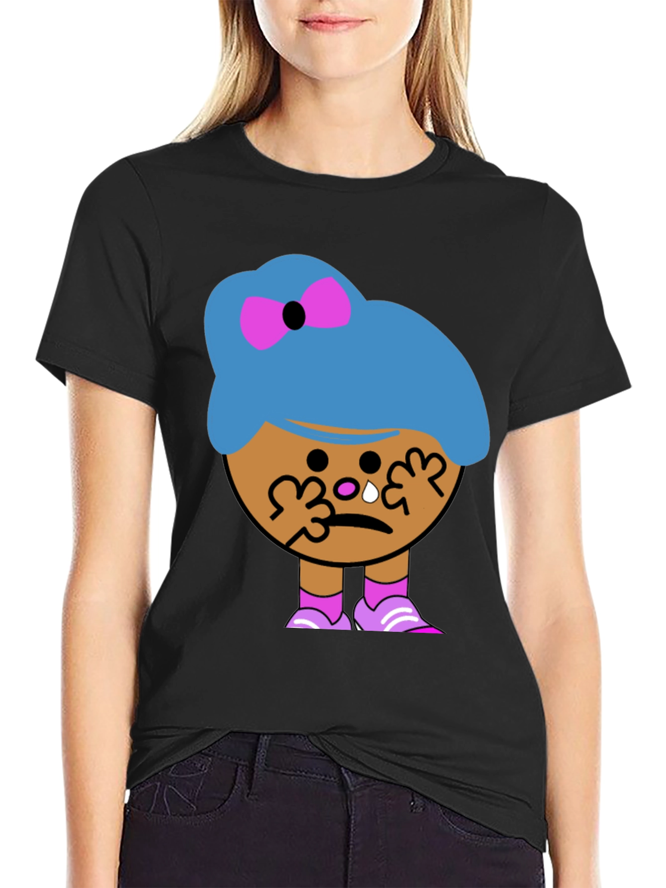 Tearful Cartoon Character Graphic T-Shirt
