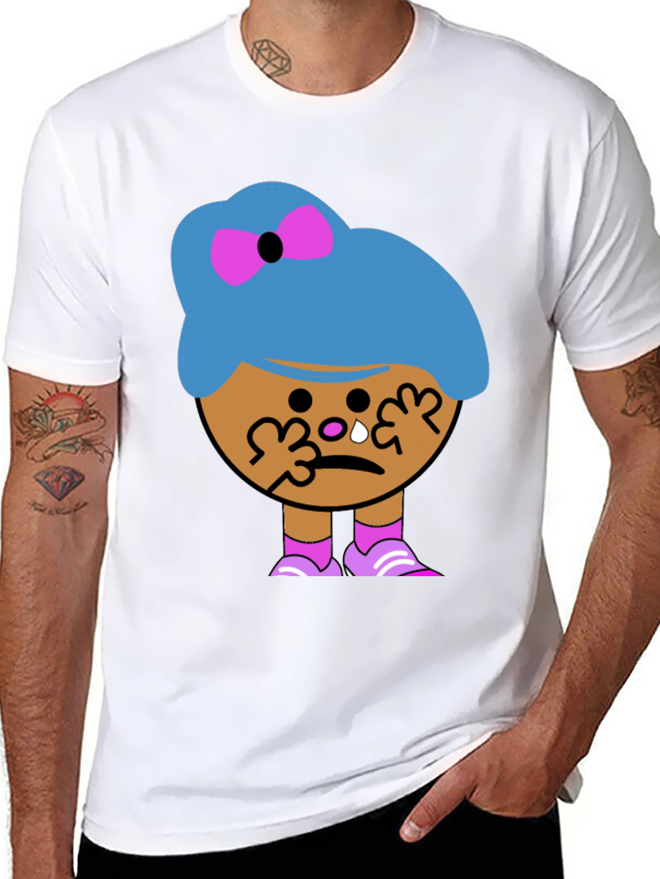 Tearful Cartoon Character Graphic T-Shirt